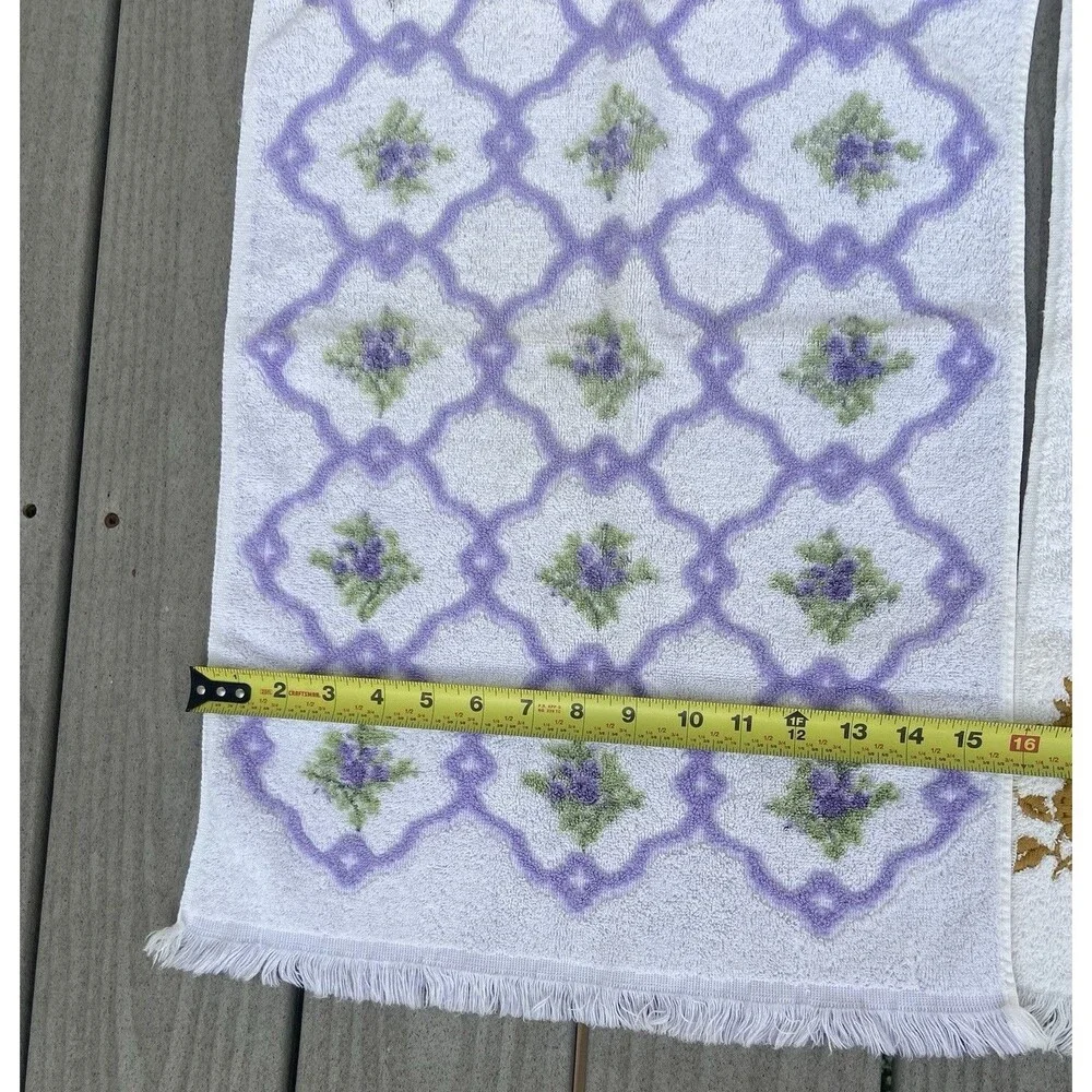 VTG 70s Floral Bath Towel Set Cannon Fieldcrest Dundee  USA Cotton Fringe MCM